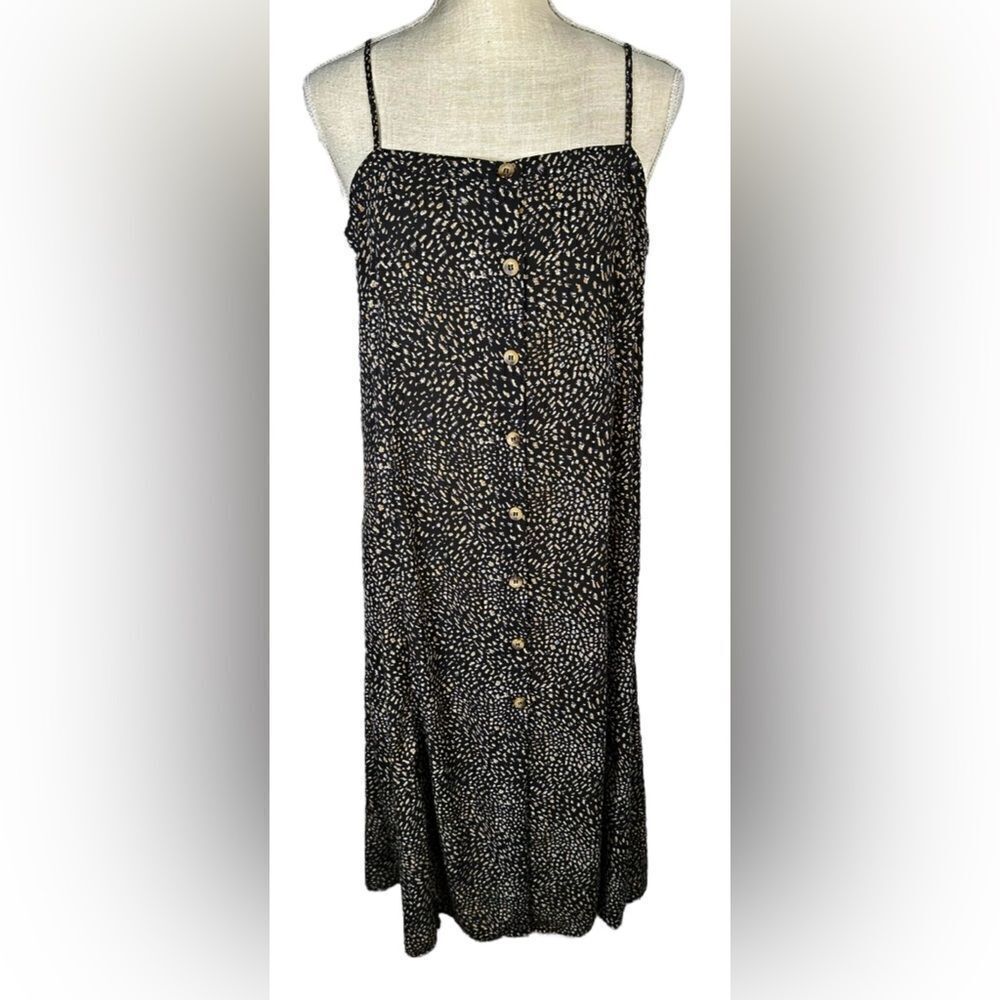 Vernacular Boutique Black & Yellow Print Button Front Cami Midi Dress